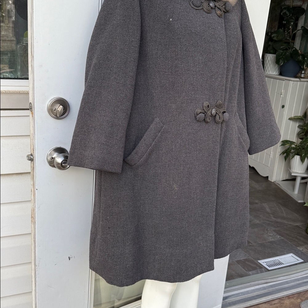 1950s VINTAGE Junior maid by JOCARDI wool swing Coat with mink Collar M/L - Picture 8 of 17